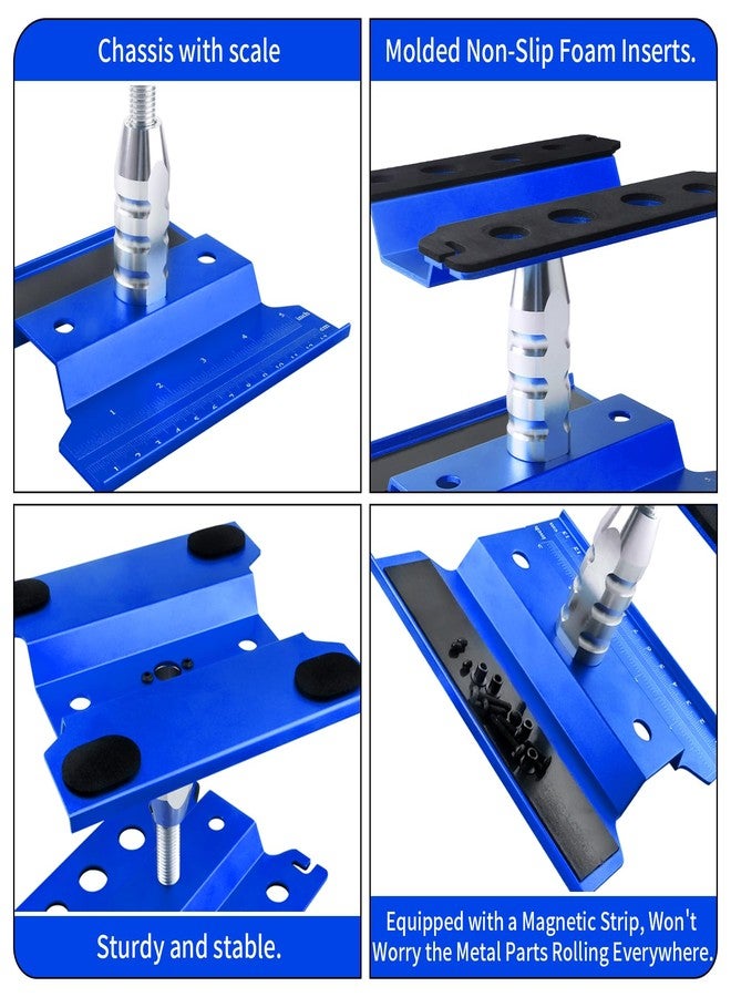 CrazyHobby Aluminum Alloy RC Car Work Stand Repair Workstation with Screws Kit & 17mm Hex Wheel Wrench 360 Degree Rotation Lift/Lower for 1/8 1/10 1/12 Scale Cars Trucks Buggies (Navy Blue) - Image 2