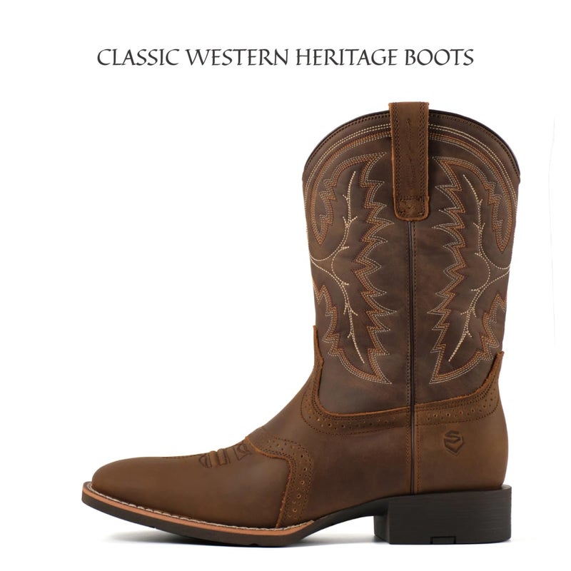 SUREWAY Cowboy Boots For Men - Mens Square Toe Western Boot,Oil/Slip Resistant,Durable Fashionable Classic Pull on 10 Inch Wellington Boots - Soft Toe Work Boots - Image 3