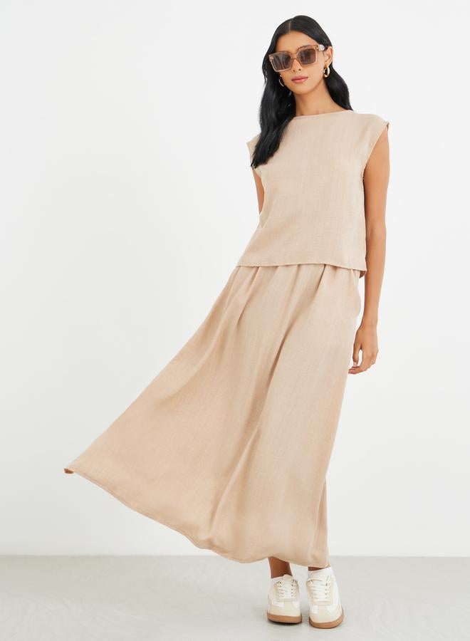 Styli Solid Sleeveless Top and Midi Skirt Co-Ords - Image 1