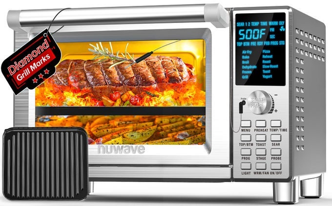 BRAVO XL AIR FRYER CONVECTION TOASTER OVEN COUNTERTOP 112IN1 SMART GRILL COMBO WITH ORIGINAL FLAVORS MARKS ADJUSTABLE HEATING ZONES FOR PIZZA ROAST BAKE 50500F STAINLESS STEEL 30QT