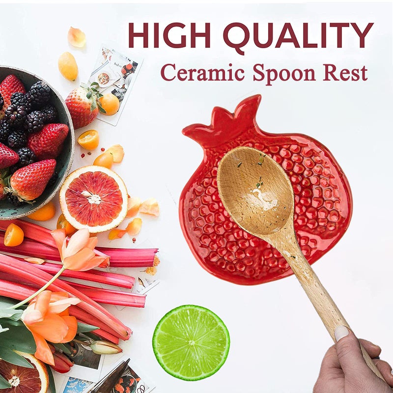 GABROC Pomegranate Shaped Ceramic Spoon Holder - 2 Pcs Stove Top & Counter Rest - Image 2