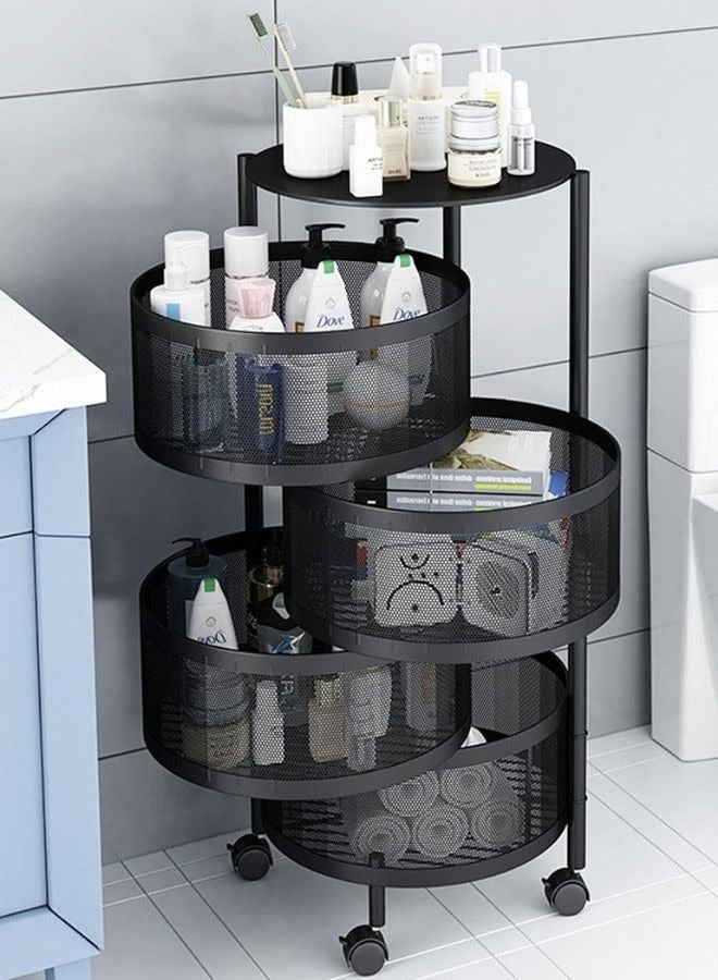 4 Layer Round Shape Kitchen Storage Rack Rotating Basket Cart For Vegetables And Fruits Rack Standing Shelf Units 4 Tier Black Colour - Image 1