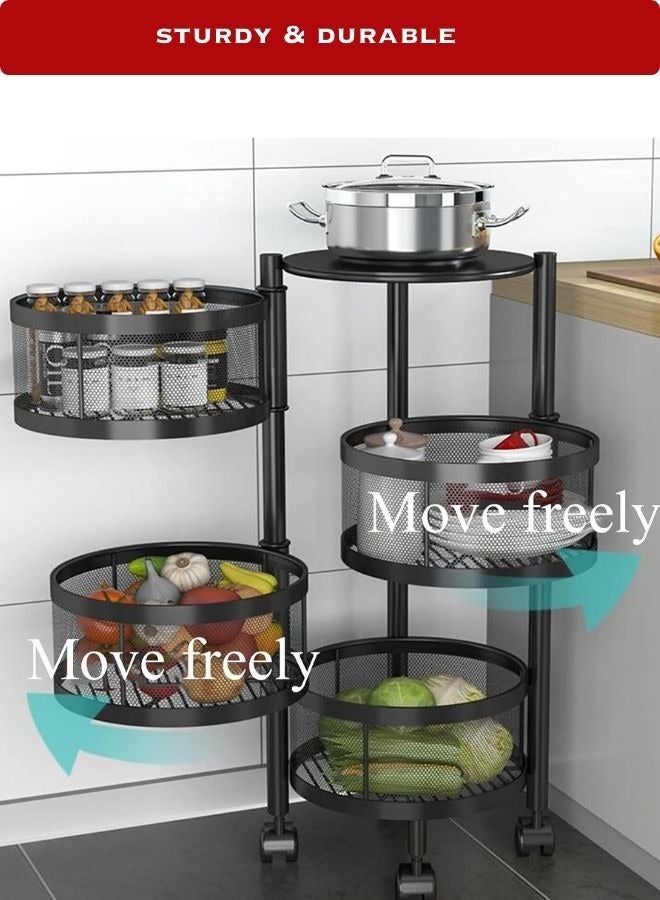 4 Layer Round Shape Kitchen Storage Rack Rotating Basket Cart For Vegetables And Fruits Rack Standing Shelf Units 4 Tier Black Colour - Image 2