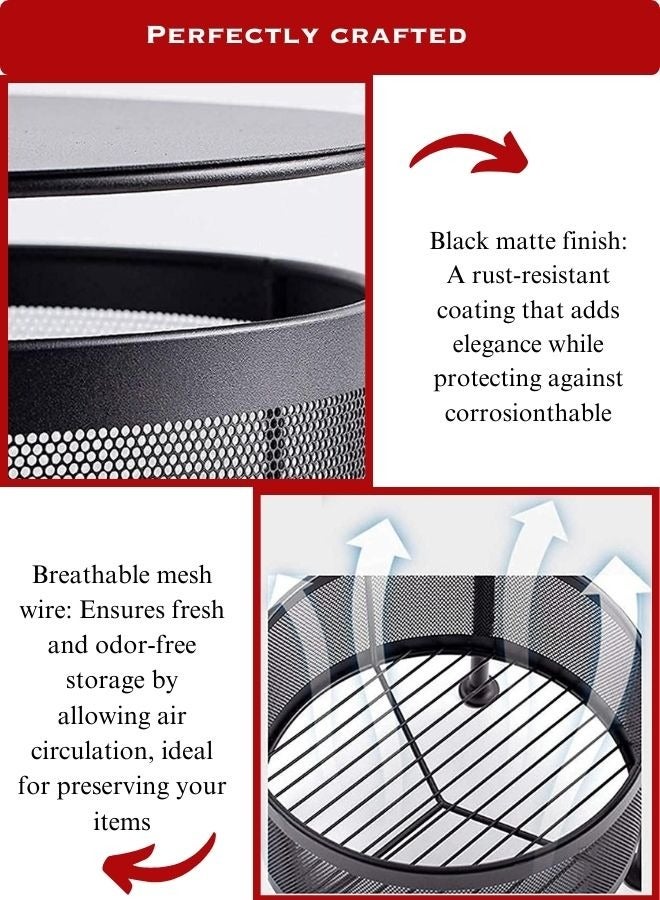 4 Layer Round Shape Kitchen Storage Rack Rotating Basket Cart For Vegetables And Fruits Rack Standing Shelf Units 4 Tier Black Colour - Image 3