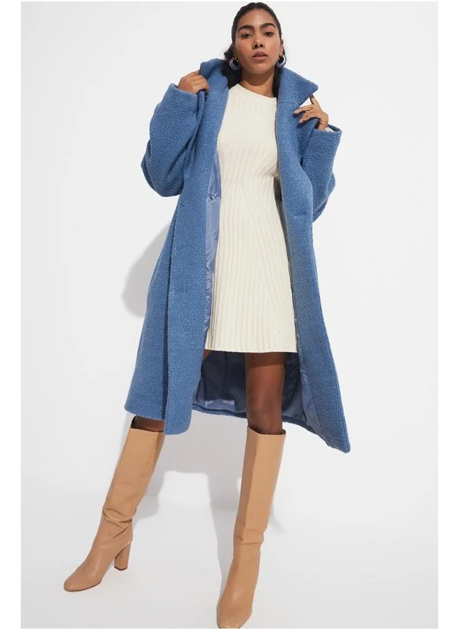 جون June Button Detailed Coat Blue