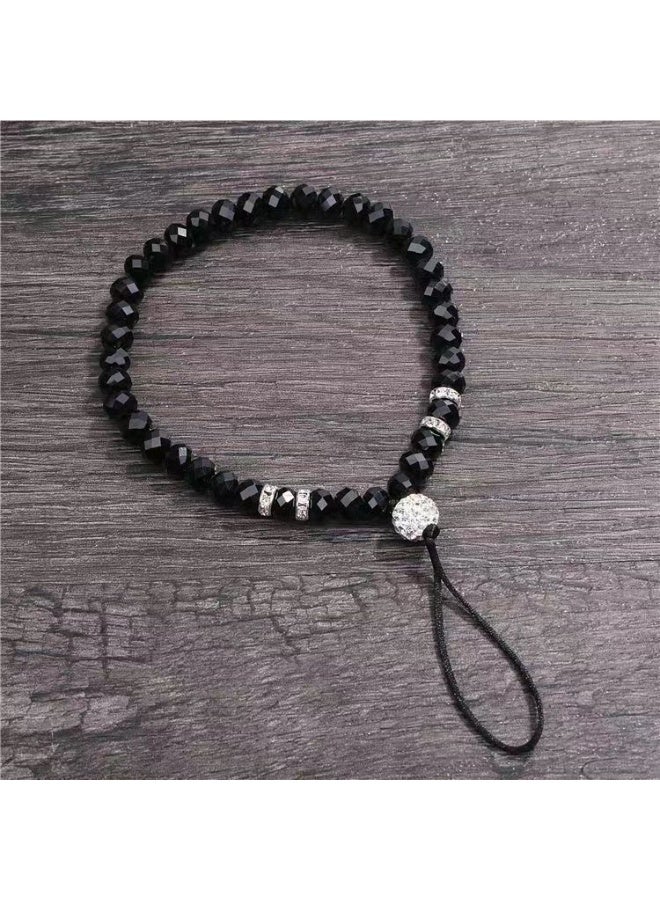 NIBEMINENT Beaded Phone Lanyard, Anti Lost Removable Wrist Strap, Short Crystal Bracelet Pendant, Phone Keychain Lanyard,Black 
