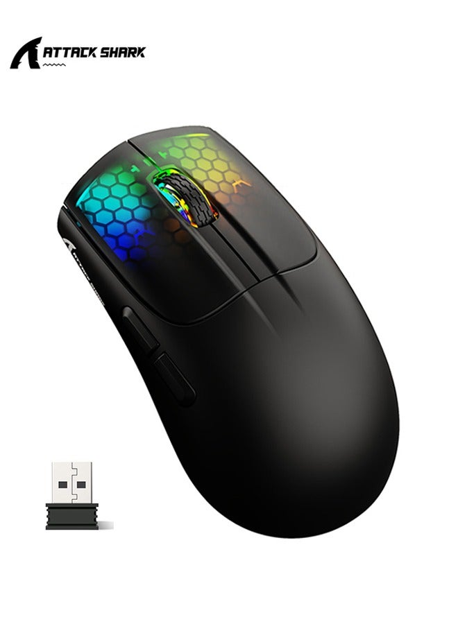 Attack Shark X5 Wireless Gaming Mouse with Tri-Modes BT 5.1/2.4Ghz/USB-C,Lightweight 49g,PAW3212 Optical Sensor,Rechargeable Battery,RGB LED Honeycomb Mice for PC/Tablet/Desktop/Office/Games-Black - Image 1