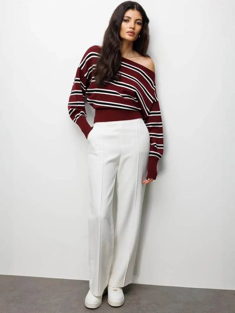 MixRay Boat Neck Balloon Sleeve Relaxed Fit Knit Sweater