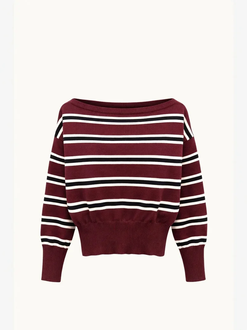 Mixray Burgundy Red Mixray Ribbed Boat Neck Sweater for Women | Best Price UAE