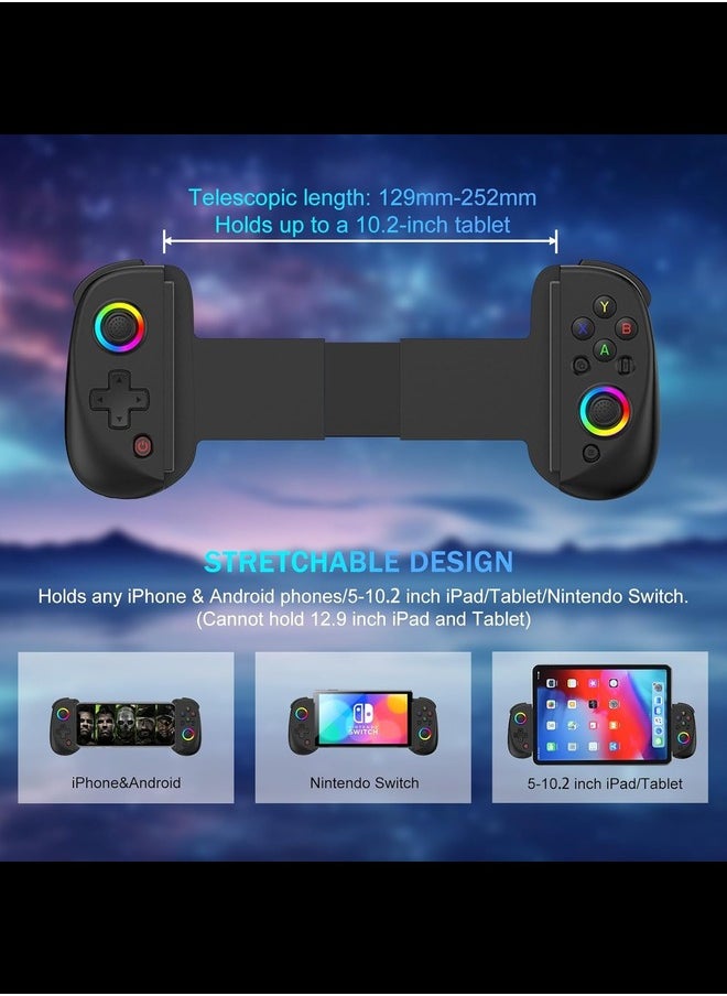 RGB - Wireless Controller for iPad/Tablet(10.2"), RGB Hall Effect Joystick with Linear Trigger, Vibration/6-Axis Gyro, Mobile Gaming Controller for iPhone/Android/PC/Switch/PS4/Xbox - Image 1