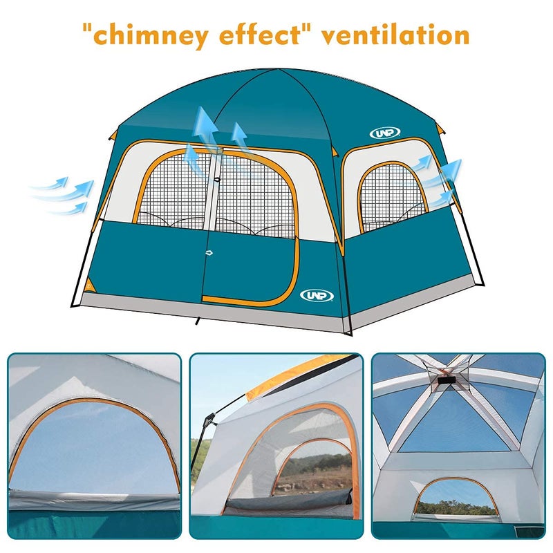 UNP Tents for Camping 6 Person Waterproof Windproof Easy Setup,Double Layer Cabin Tents with 1 Mesh Door & 5 Large Mesh Windows -10'X9'X78in(H) Blue - Image 3
