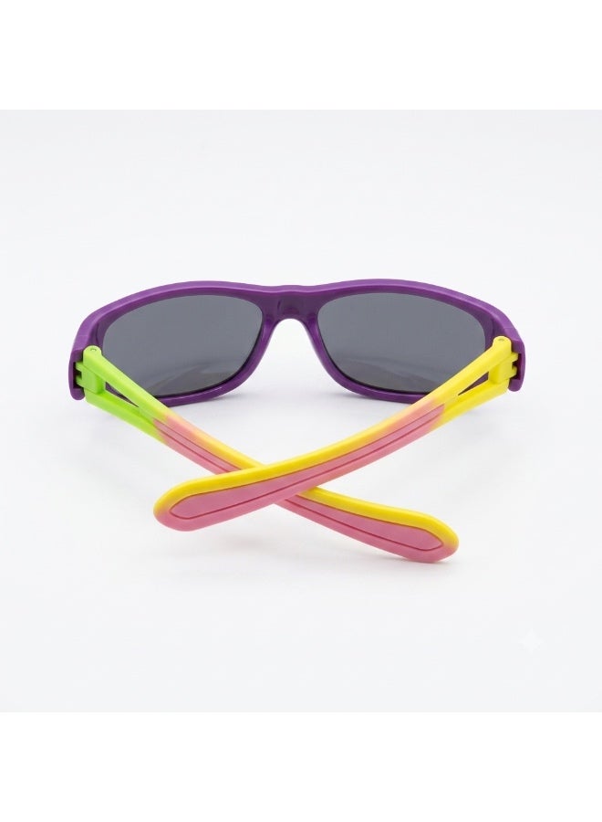 Atom baby sunglasses, K108-1, Polarized UV400 sunglasses for Boys, Age 3-10 shiny purple frame shiny yellow temple smoke polarized lens - Image 1