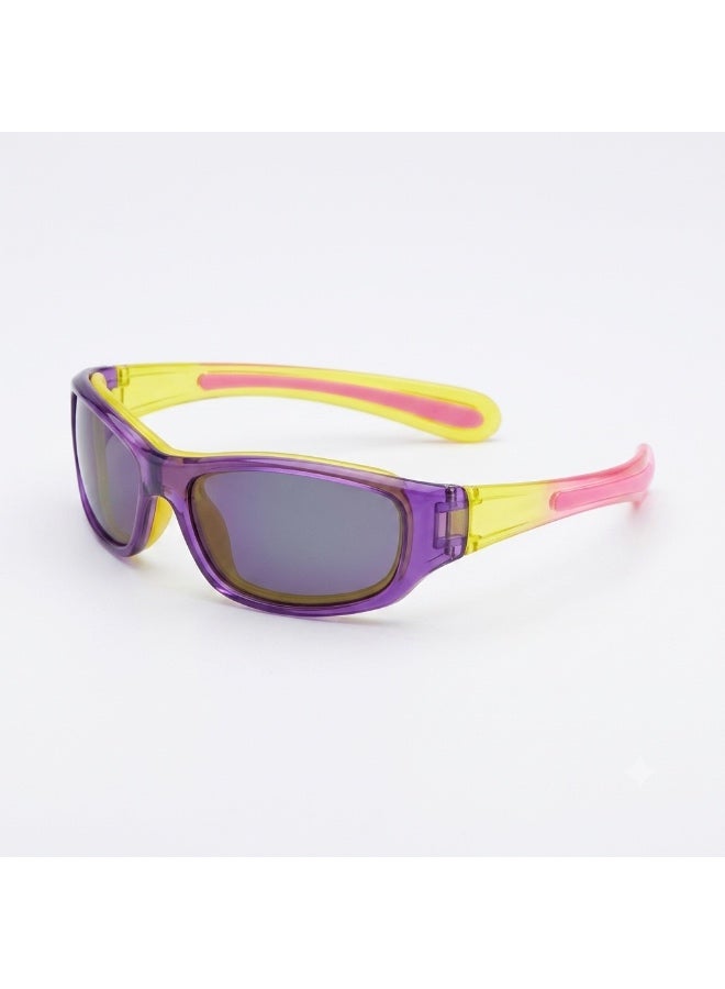 Atom baby sunglasses, K108-1, Polarized UV400 sunglasses for Boys, Age 3-10 shiny purple frame shiny yellow temple smoke polarized lens - Image 2