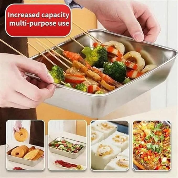 LEKORED Stainless Steel Baking Cooking Tray With Lid Reusable Dishwasher Safe Rectangular Cake Mold Food Storage Container For Kitchen And Outdoor Use 1 - Image 3