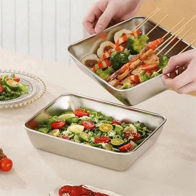 LEKORED Stainless Steel Baking Cooking Tray With Lid Reusable Dishwasher Safe Rectangular Cake Mold Food Storage Container For Kitchen And Outdoor Use 1 - Image 4