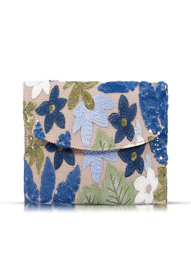 QTKJ Envelope Package, Clutch Purses for Women, Sequin Embroidered Flowers Straw Bag, Bohemian Handmade Handbags, Beach Bag for Vacation, Travel, Banquet (Blue Flower) - Image 1