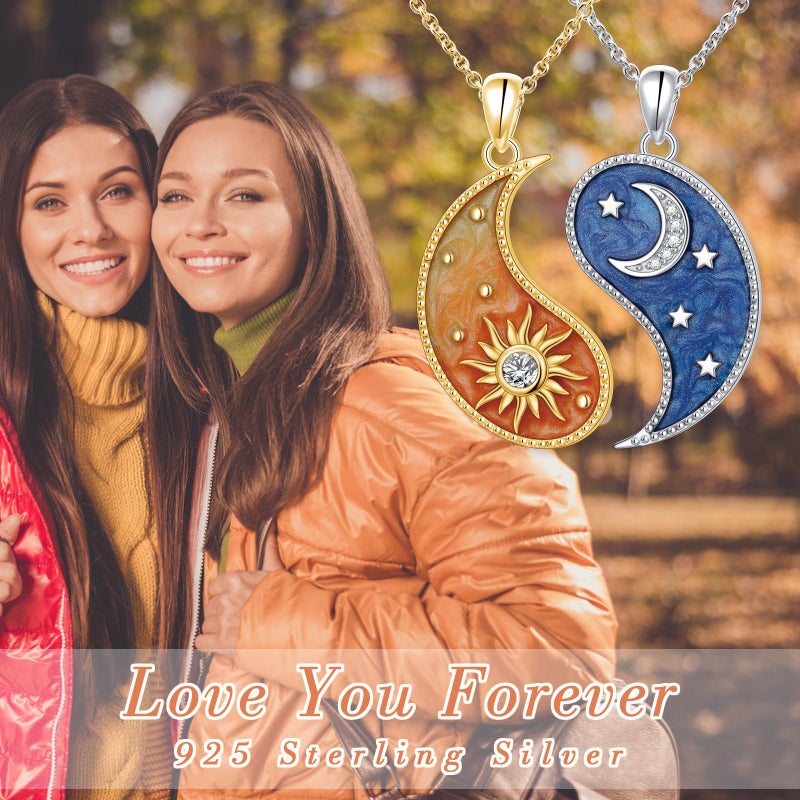 FLYOW S925 Sterling Silver Best Friend Pendant Friendship Sun Moon Yin Yang Matching Bff Necklace for Women Jewelry - Image 5
