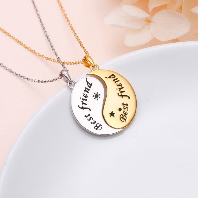 FLYOW S925 Sterling Silver Best Friend Pendant Friendship Sun Moon Yin Yang Matching Bff Necklace for Women Jewelry - Image 4