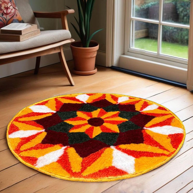 StromX Super Soft Microfiber Rangoli Round Door Mat for Home,Temple,Festival Rangoli Mat,Multicolor Pooja Mat,Diwali,Living Room,Kitchen,Traditional Modern Entrance Door Mat (24x24 Inch) Design12 - Image 2