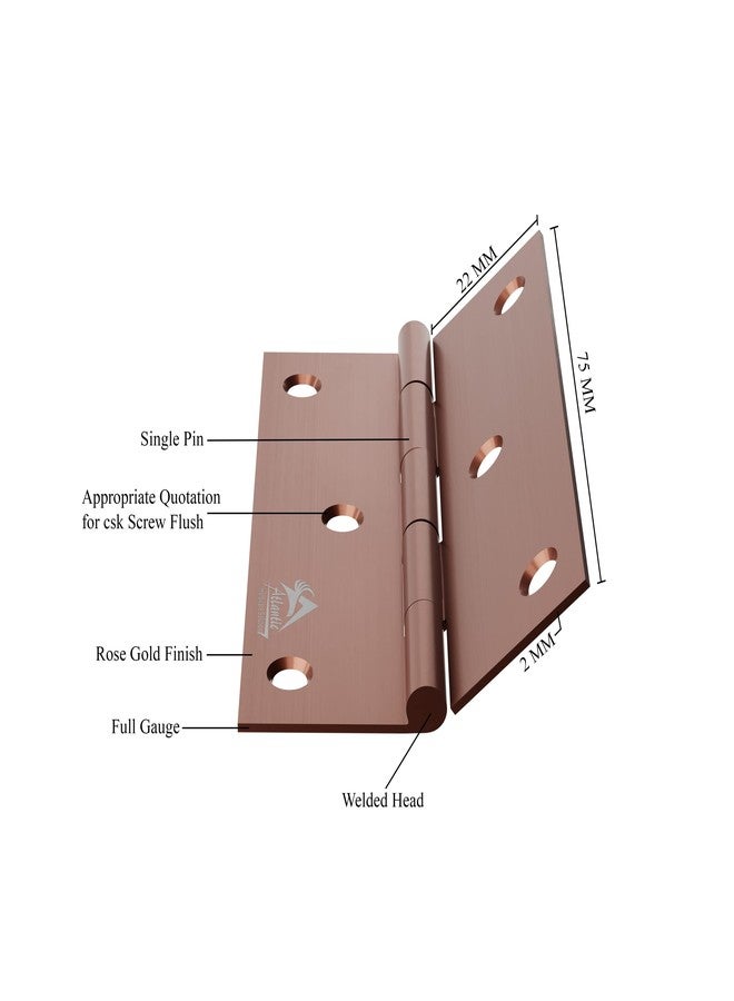 Atlantic Window Door Hinges 3 Inch x 14 Gauge/2 MM Thickness, Premium Stainless Steel Welded Head, Rose Gold Finish, Pack of 12 Pcs - Image 4
