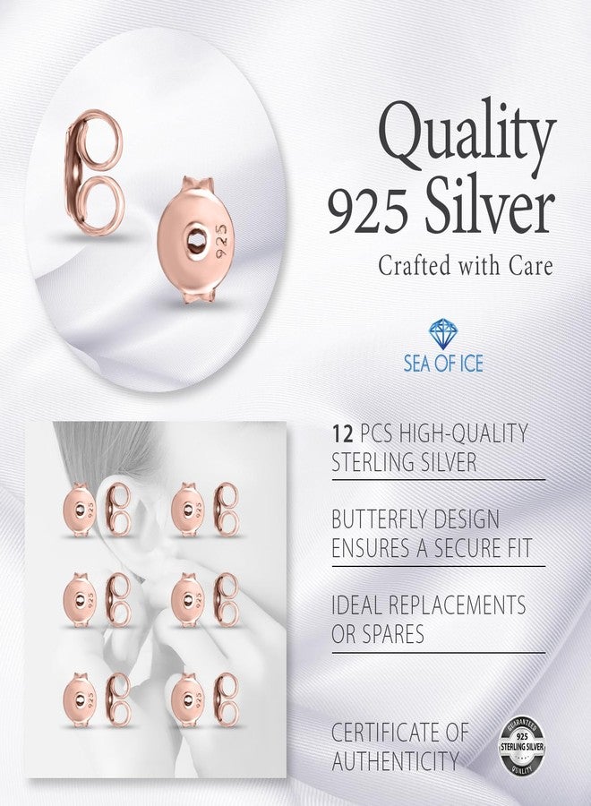 Sea of Ice 12 Pcs/ 6 Pairs Rose Gold Flashed Silver Butterfly Earring Backs Replacement for Stud Earrings Accessories DIY Tools, 5x4x3mm - Image 5