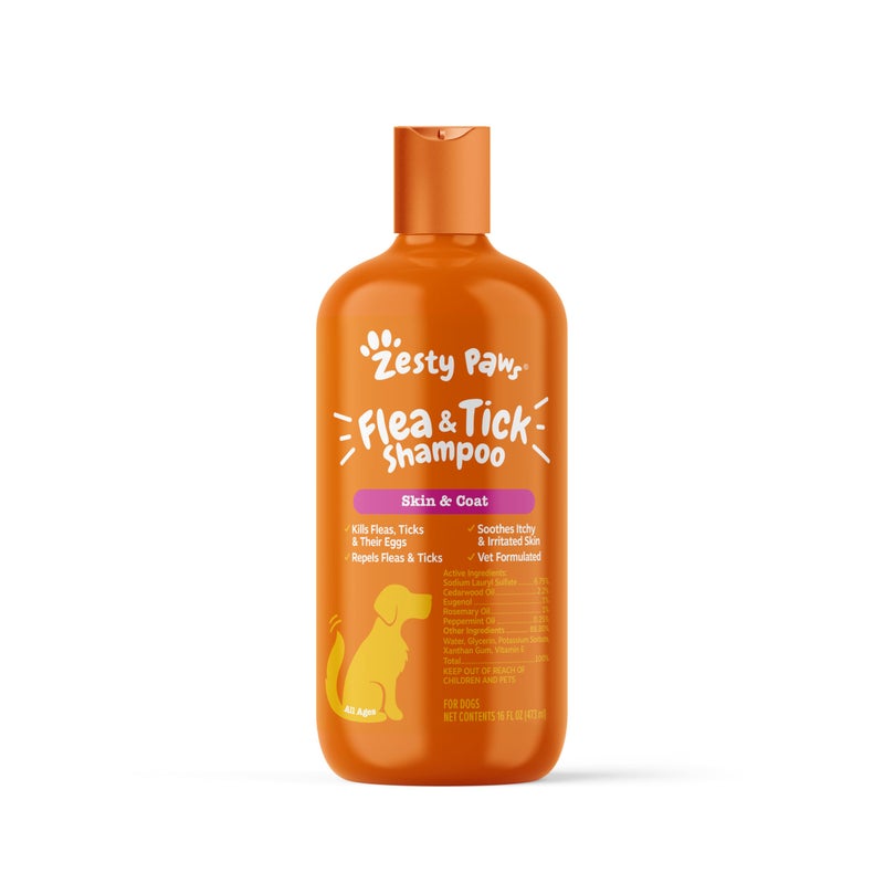 Zesty Paws Flea and Tick Shampoo for Dogs - Veterinarian Formulated Flea Shampoo for Dogs to Kill Fleas, Ticks & Their Eggs - Soothes Itchy & Irritated Dog Skin - Cedarwood, Rosemary & Peppermint Oil - Image 1