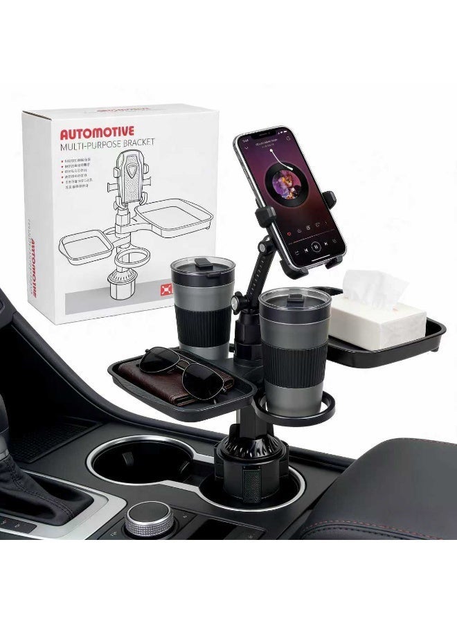 صينية سيارة قابلة للدوران 360 درجة، حامل أكواب متعدد الوظائف للبقاء منظمًا، موسع حامل الأكواب صينية للأكل في السيارة - Image 1