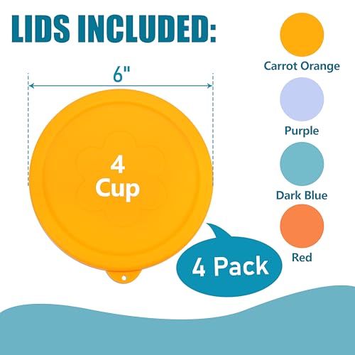 VIOTIIN 4 Cup Round Silicone Replacement Lids for Pyrex 7201-PC Glass Bowls, 4 Pack Storage Cover, Microwave & Dishwasher & Freezer Safe (Container not Included) - Image 2