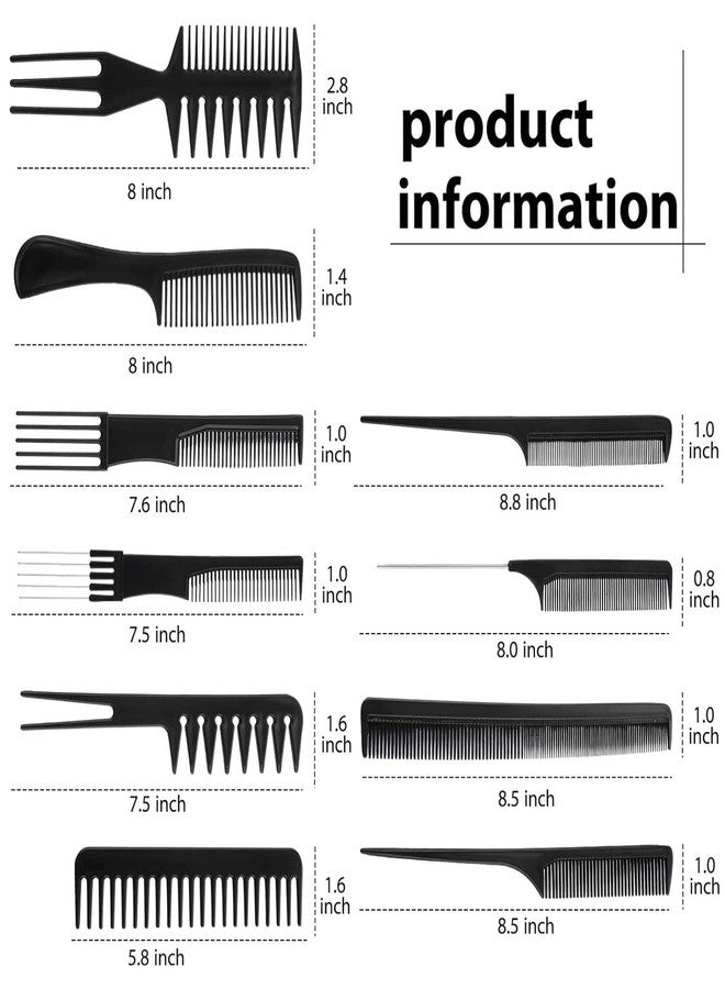 Plenteous مجموعة أمشاط تصفيف الشعر الاحترافية من بلينتوس، مثالية لجميع أنواع وتسريحات الشعر، مجموعة أمشاط متعددة الوظائف مضادة للكهرباء الساكنة، أداة مشط حلاقة للنساء والرجال والأطفال (10 قطع في مجموعة واحدة، أسود) - Image 4