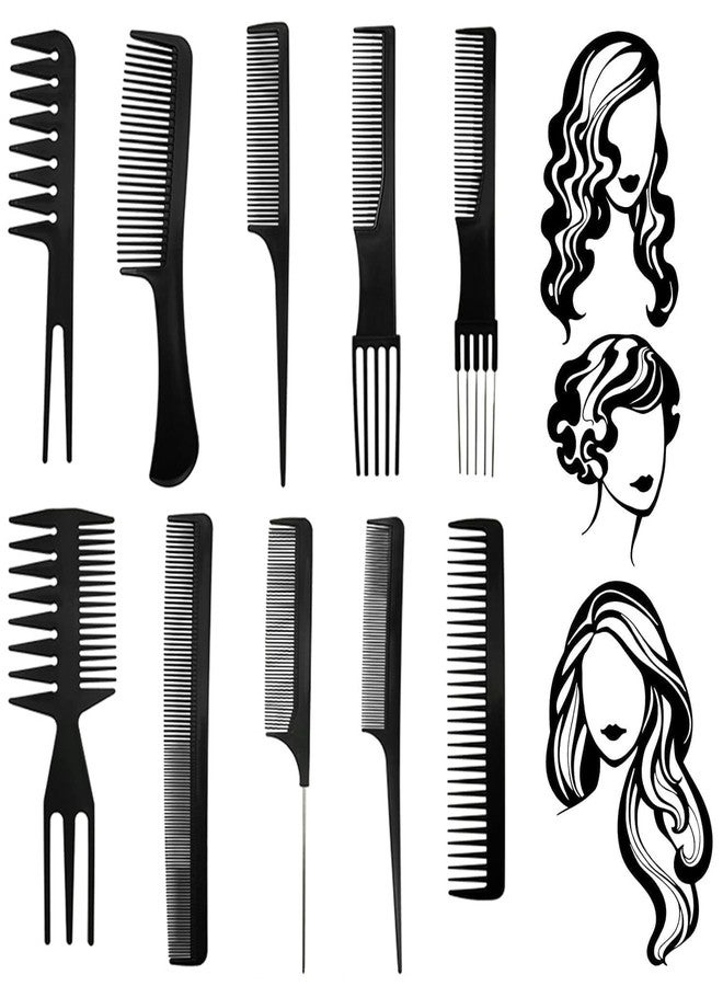 Plenteous مجموعة أمشاط تصفيف الشعر الاحترافية من بلينتوس، مثالية لجميع أنواع وتسريحات الشعر، مجموعة أمشاط متعددة الوظائف مضادة للكهرباء الساكنة، أداة مشط حلاقة للنساء والرجال والأطفال (10 قطع في مجموعة واحدة، أسود) - Image 2