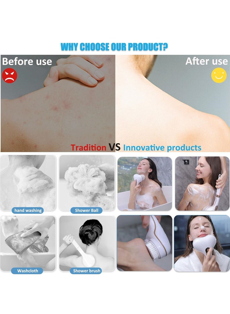SYOSI Electric Body Brush with Double Brush Heads, Rechargeable Spin Scrubber for Deep Cleansing, Shower Bathing, and Exfoliation, Includes 5x2 Attachments Brush Heads, IPX6 Waterproof Design - Image 4