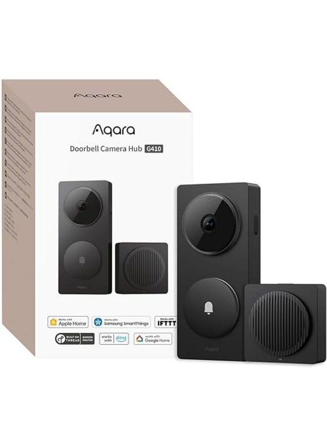أكارا كاميرا جرس الباب الذكي Aqara G410 مع جرس، 2K، فيديو HomeKit آمن، صوت ثنائي الاتجاه، محور Matter مدمج، لاسلكي/سلكي، يدعم Apple Home وAlexa وGoogle ومساعد المنزل، واي فاي 2.4 جيجاهرتز/5 جيجاهرتز، أسود - Image 1