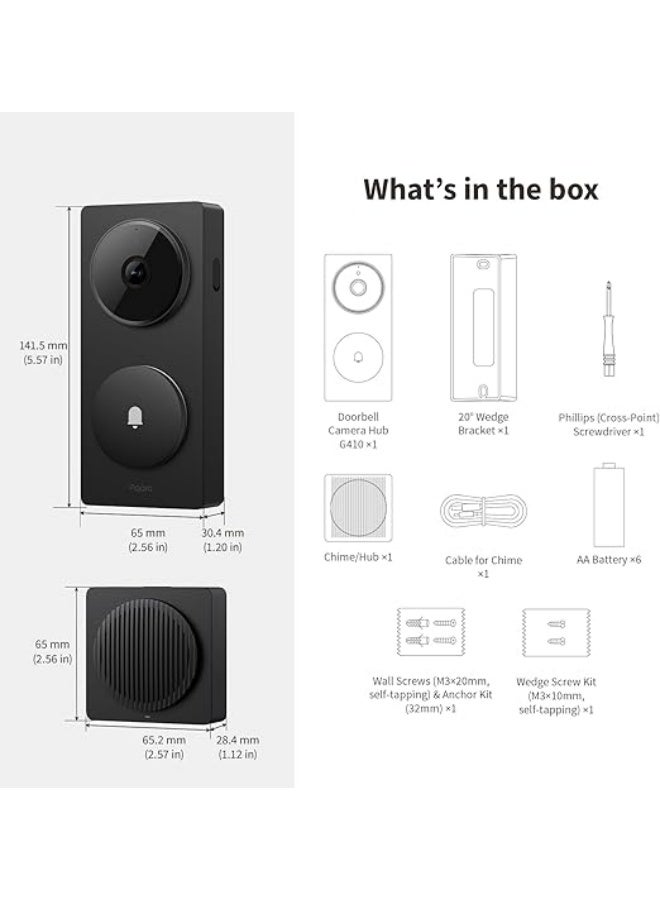 أكارا كاميرا جرس الباب الذكي Aqara G410 مع جرس، 2K، فيديو HomeKit آمن، صوت ثنائي الاتجاه، محور Matter مدمج، لاسلكي/سلكي، يدعم Apple Home وAlexa وGoogle ومساعد المنزل، واي فاي 2.4 جيجاهرتز/5 جيجاهرتز، أسود - Image 2