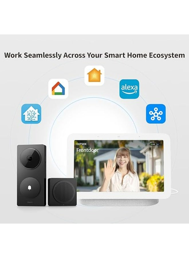 أكارا كاميرا جرس الباب الذكي Aqara G410 مع جرس، 2K، فيديو HomeKit آمن، صوت ثنائي الاتجاه، محور Matter مدمج، لاسلكي/سلكي، يدعم Apple Home وAlexa وGoogle ومساعد المنزل، واي فاي 2.4 جيجاهرتز/5 جيجاهرتز، أسود - Image 3