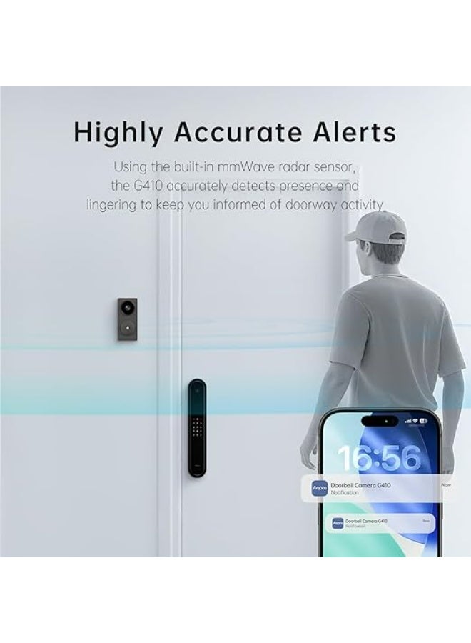 أكارا كاميرا جرس الباب الذكي Aqara G410 مع جرس، 2K، فيديو HomeKit آمن، صوت ثنائي الاتجاه، محور Matter مدمج، لاسلكي/سلكي، يدعم Apple Home وAlexa وGoogle ومساعد المنزل، واي فاي 2.4 جيجاهرتز/5 جيجاهرتز، أسود - Image 5