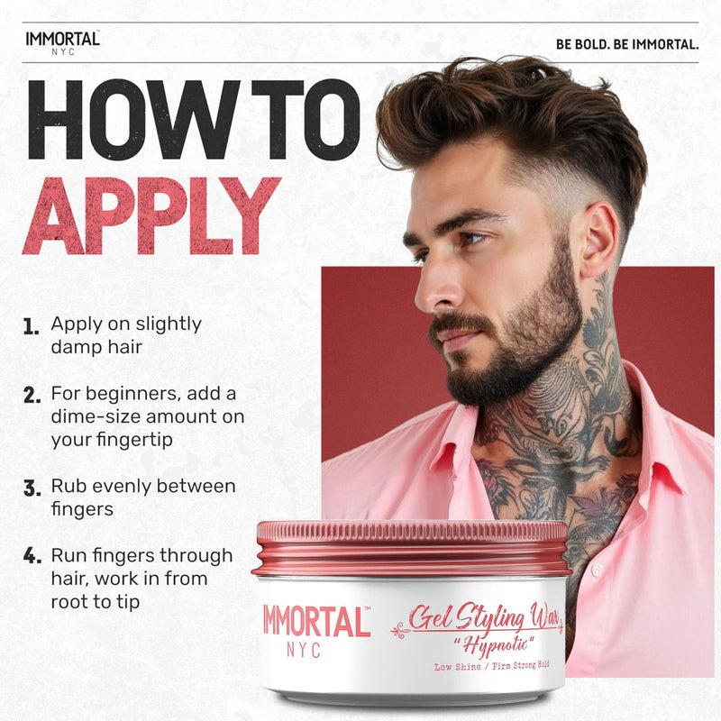 Immortal NYC Hair GEL STYLING WAX - Hypnotic, Maximum Firm Strong Hold, Low Shine Gel/Wax - Mens Water Based Pomade/Hair Wax, No Residue Hair Pomade - All Natural Gel/Wax for All Hair Types - Image 5