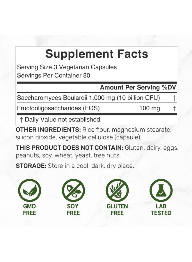 DEAL SUPPLEMENT ساكروميسيس بولاردي + FOS، 10 مليار CFU، 240 كبسولة نباتية - بروبيوتيك وبريبايوتيك للنساء والرجال - مكمل لصحة الأمعاء والهضم - غير معدّل وراثيًا - Image 2