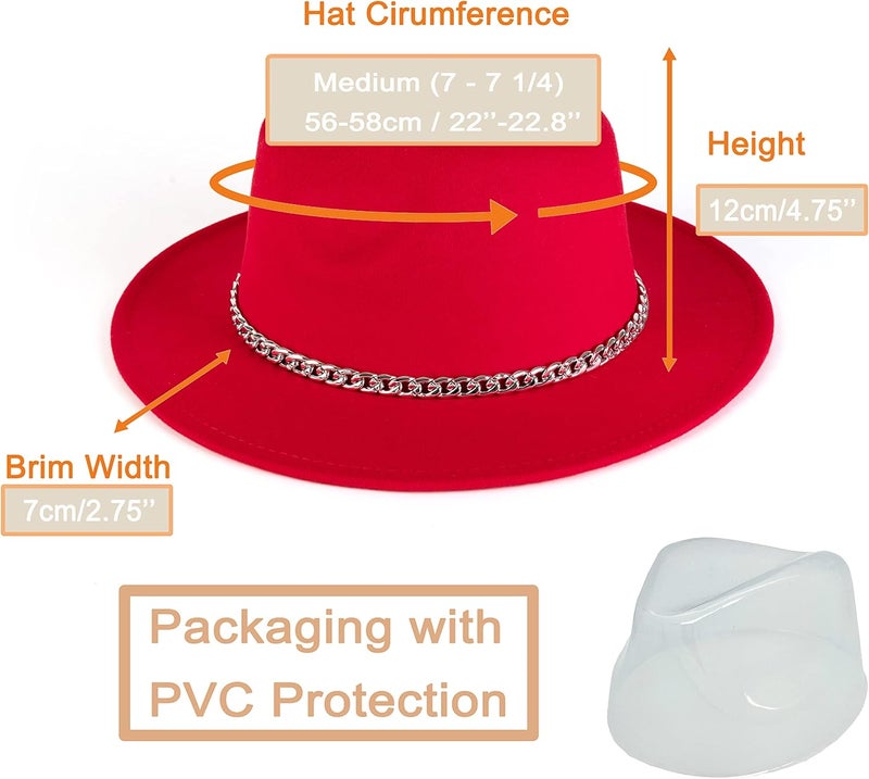 Gossifan Women Men Wide Brim Fedoran Hat with Chain Belt Buckle - Image 3
