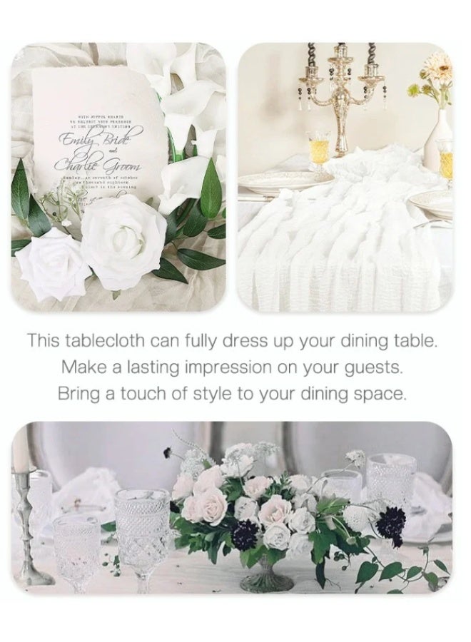 daydayup Translucent Table Runner Chessian Tablecloth for Wedding Reception Bridal Shower Party Decoration Table Centerpiece 90*340CM White - Image 4