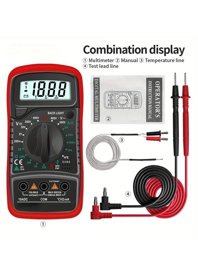 Red Digital Multimeter Auto Range Backlight AC DC Voltmeter Ammeter Ohm Tester Thermocouple - Image 1