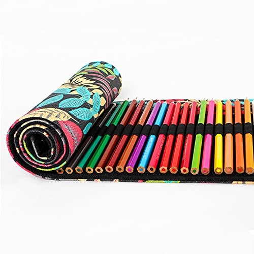 DIYOMR 24/36/72 Slots Pencil Wrap Pencil Rolls, Artist Colored Pencils Roll Up Bag Short Brushes Pouch Case Pencils Organizer for Drawing Coloring and Sketching (Colorful Leaves, 72slots) - Image 4