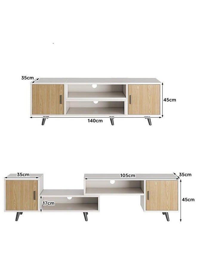 إن كي أكس حامل تلفزيون لغرفة المعيشة مع خزانة تخزين، مركز ترفيهي عصري، لون أبيض وبيج - Image 1