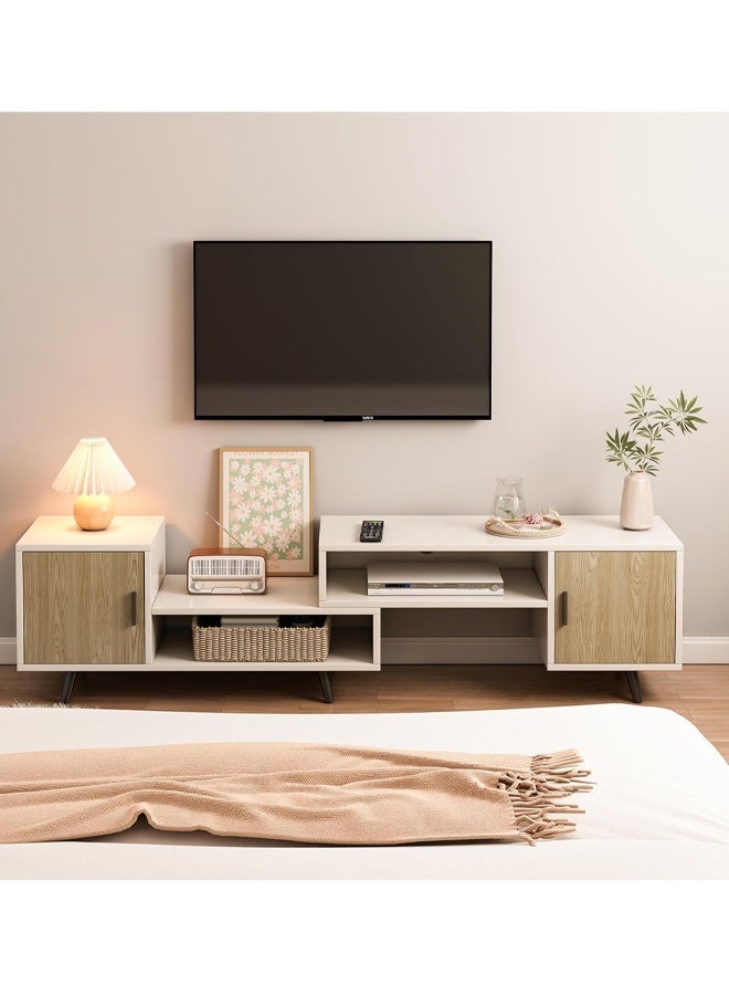 NKX Modern Extendable TV Stand with Storage Cabinets & Open Shelves, Adjustable Wooden Entertainment Unit for Living Room and Bedroom - Image 5
