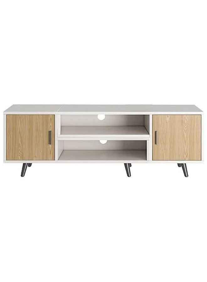 NKX Modern Extendable TV Stand with Storage Cabinets & Open Shelves, Adjustable Wooden Entertainment Unit for Living Room and Bedroom - Image 4
