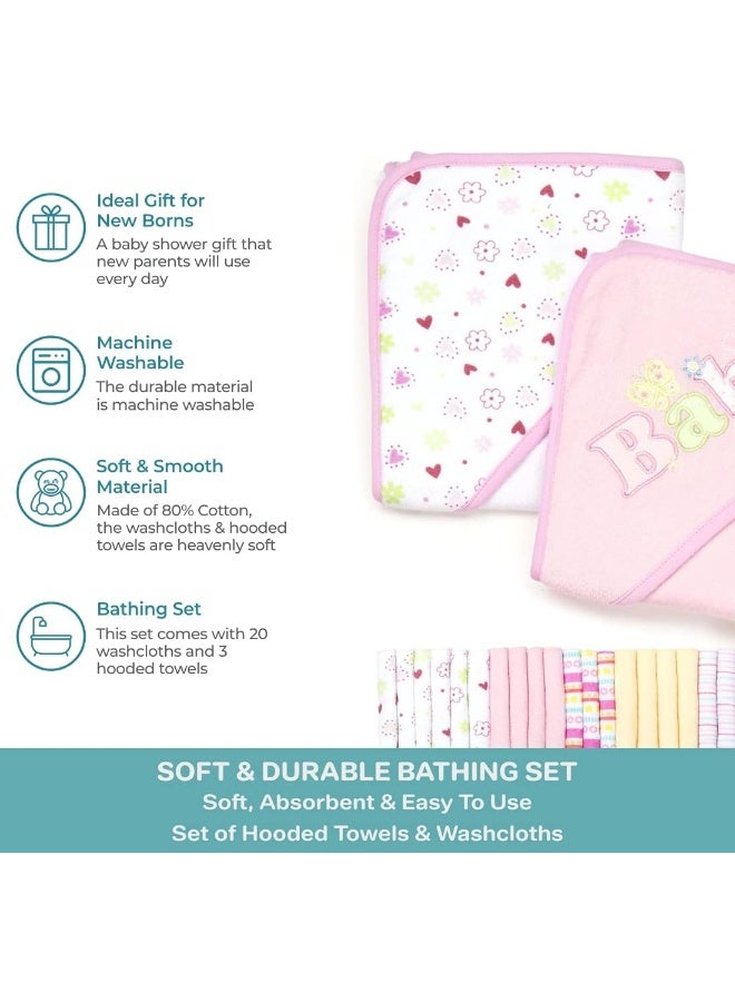 Spasilk Bath Hooded Towels & Washcloths Set for babies, 23-Piece Gift Set, Pink - Image 3