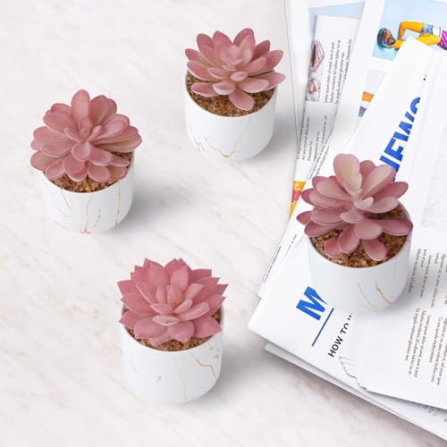 ZENIDA Succulent Artificial Plants,Cute Fake Succulents in 4 White Ceramic Pots,Small Fake Plants for Office,Table,Desk,Bathroom, Bedroom,Aesthetic Room Shelves Decor,Desk Decorations for Women Office - Image 4