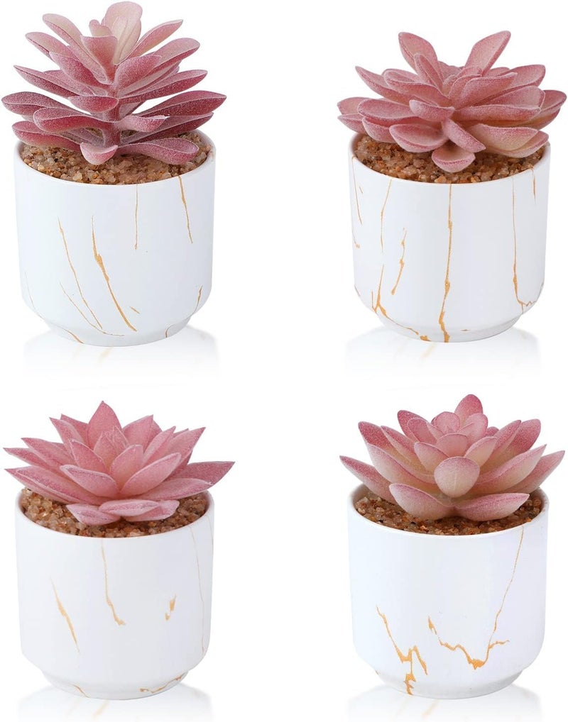 ZENIDA Succulent Artificial Plants,Cute Fake Succulents in 4 White Ceramic Pots,Small Fake Plants for Office,Table,Desk,Bathroom, Bedroom,Aesthetic Room Shelves Decor,Desk Decorations for Women Office - Image 1