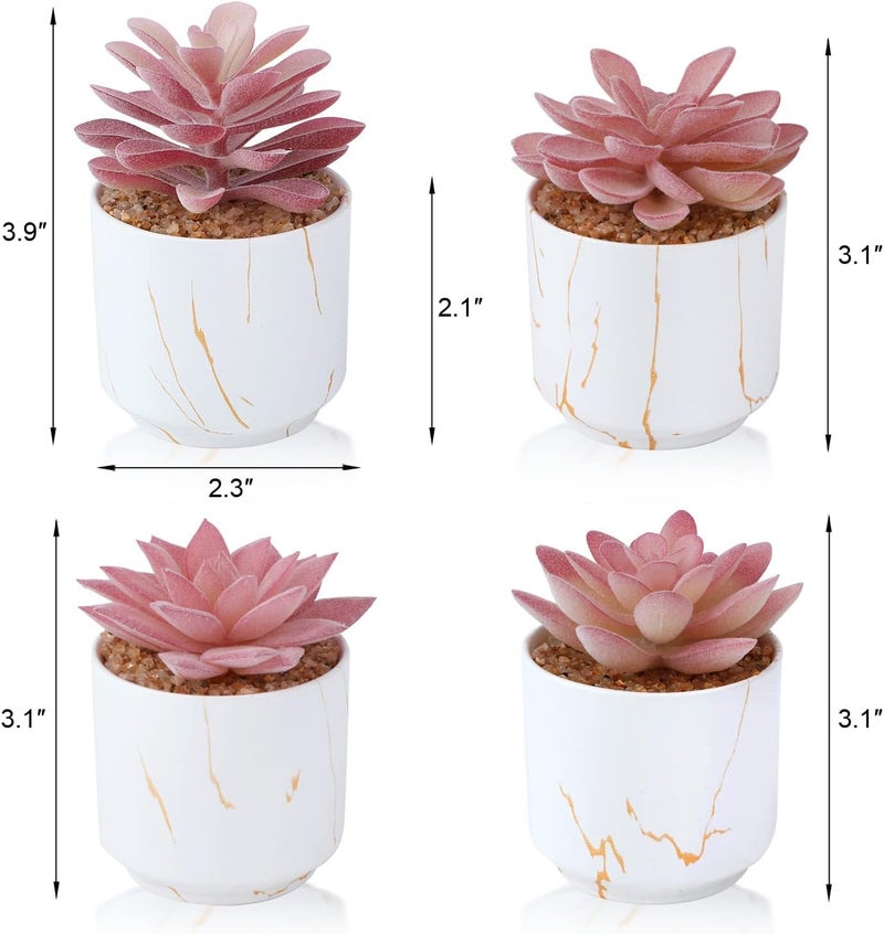ZENIDA Succulent Artificial Plants,Cute Fake Succulents in 4 White Ceramic Pots,Small Fake Plants for Office,Table,Desk,Bathroom, Bedroom,Aesthetic Room Shelves Decor,Desk Decorations for Women Office - Image 2