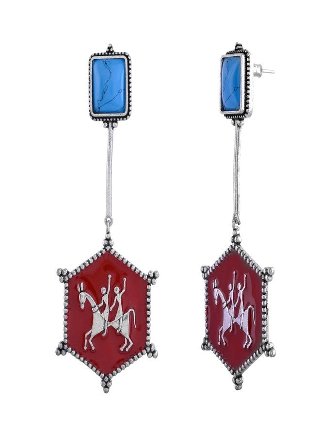 Voylla Warli Tenu Leke Main Javanga Earrings Danglers Earrings For Women, Enamel, Summer, Gift For Her, Oxidised - Image 1