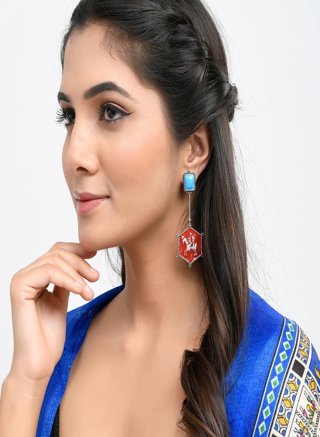 Voylla Warli Tenu Leke Main Javanga Earrings Danglers Earrings For Women, Enamel, Summer, Gift For Her, Oxidised - Image 3